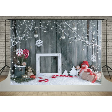 10x6.5ft Vinyl Photography Backdrop Doors Gnome House with Christmas Decorations and Shoes Scene Photo Background Children Baby Adults Portraits Backdrop 